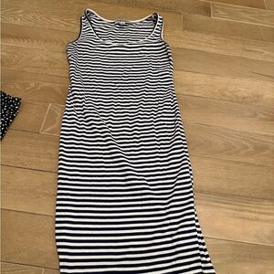 Striped Navy and White Tank Maternity Midi Dress